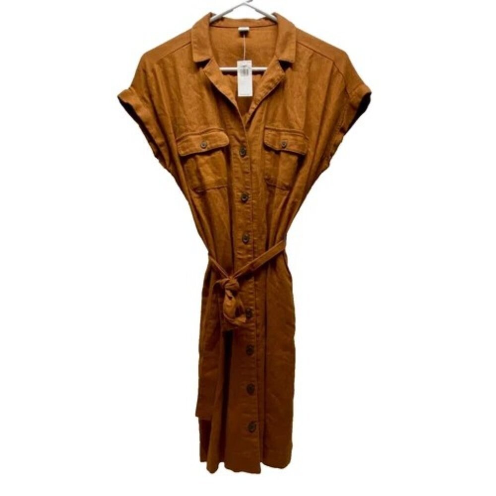 Old Navy Shirt‎ Dress Women's Small Brown Spice Button Up Top Linen Blend NWT